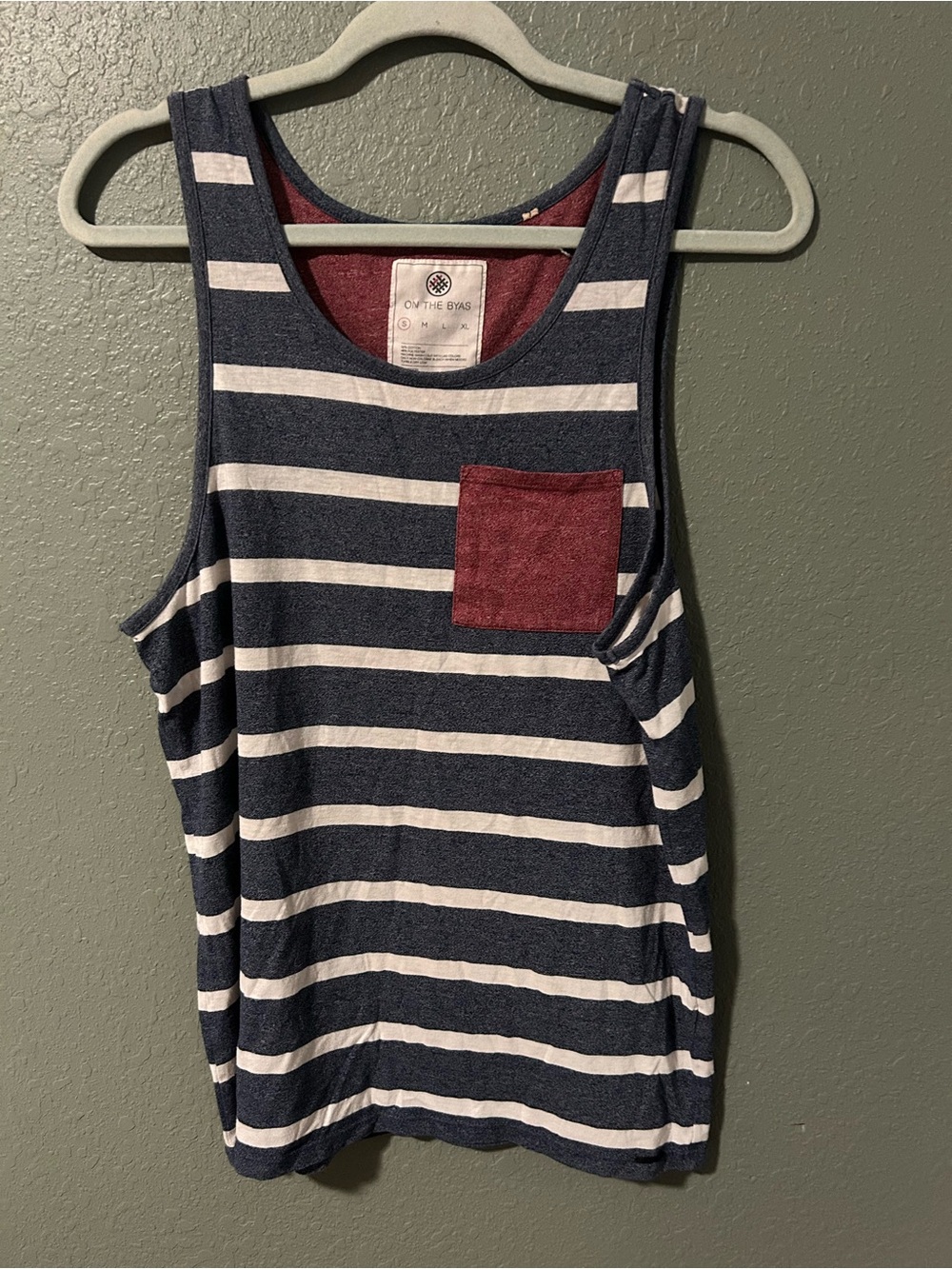 On The Byas white and navy striped tank top with pocket, size S